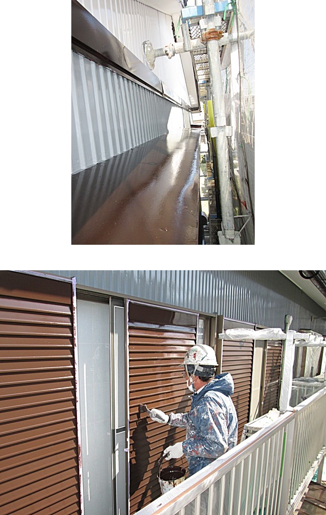 霧除屋根・雨戸も、チョコレート色で仕上げられました。